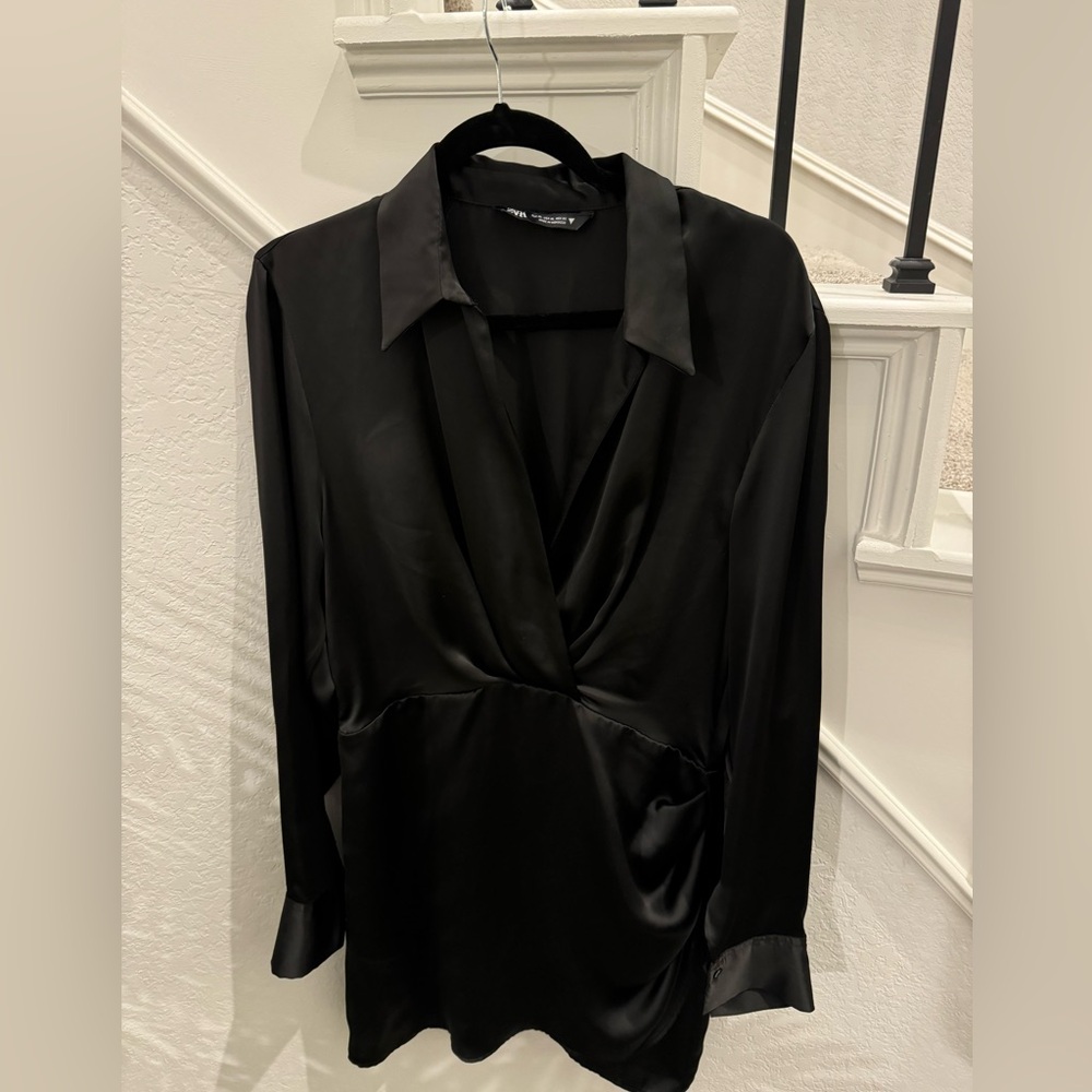 Zara Mini Satin Effect Dress Black